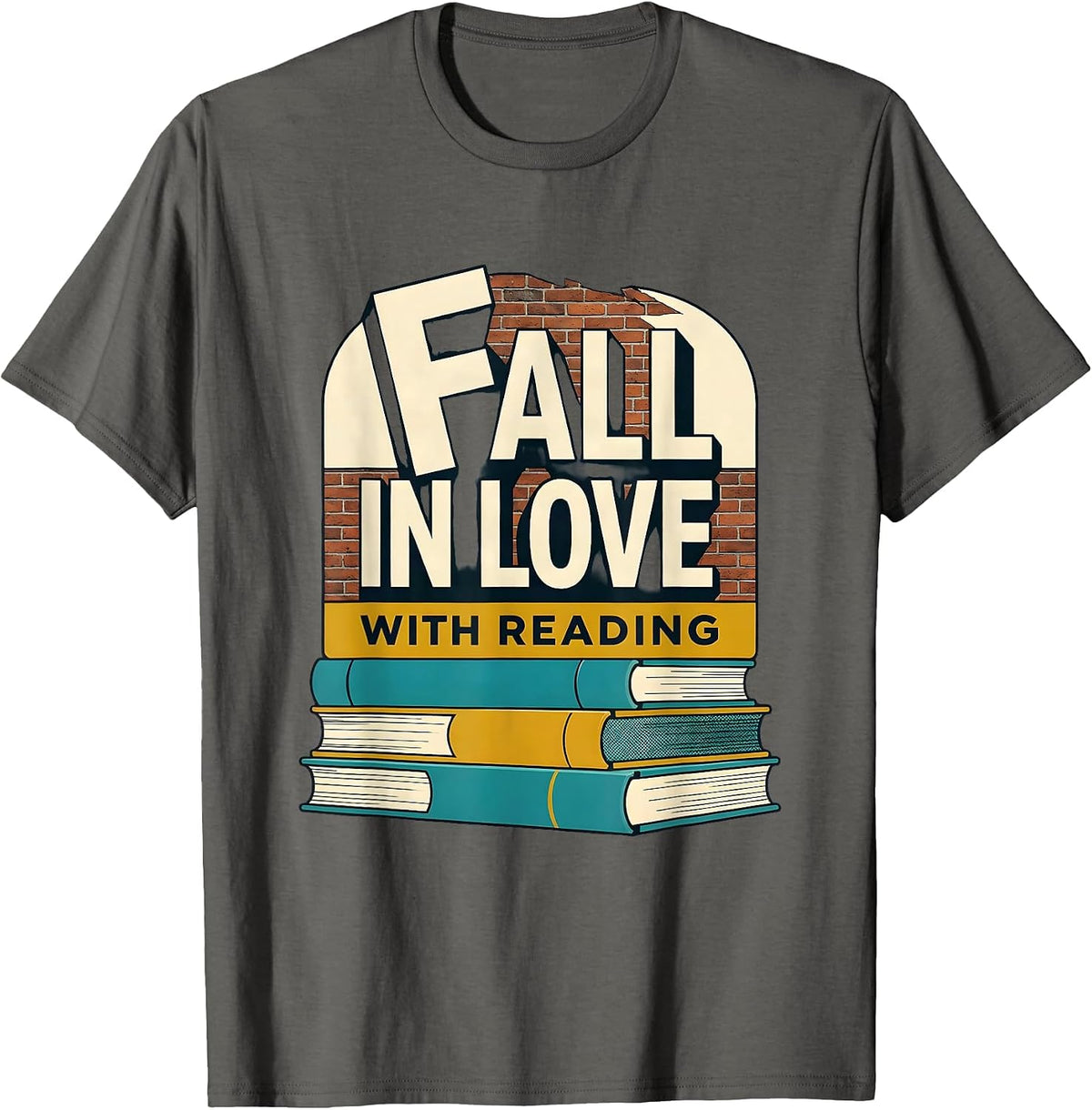 Men's Fall In Love With Reading Midcentury Modern Teacher Book T-Shirt - Asphalt Grey