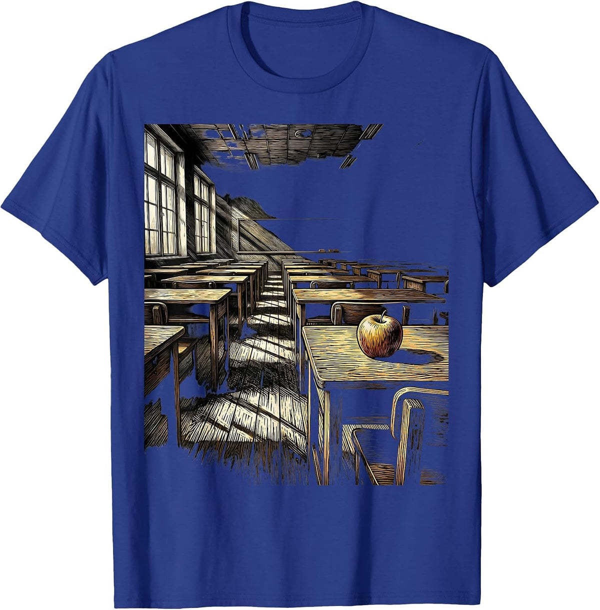 Men's Empty Classroom Golden Hour Teacher Design T-Shirt - Royal Blue