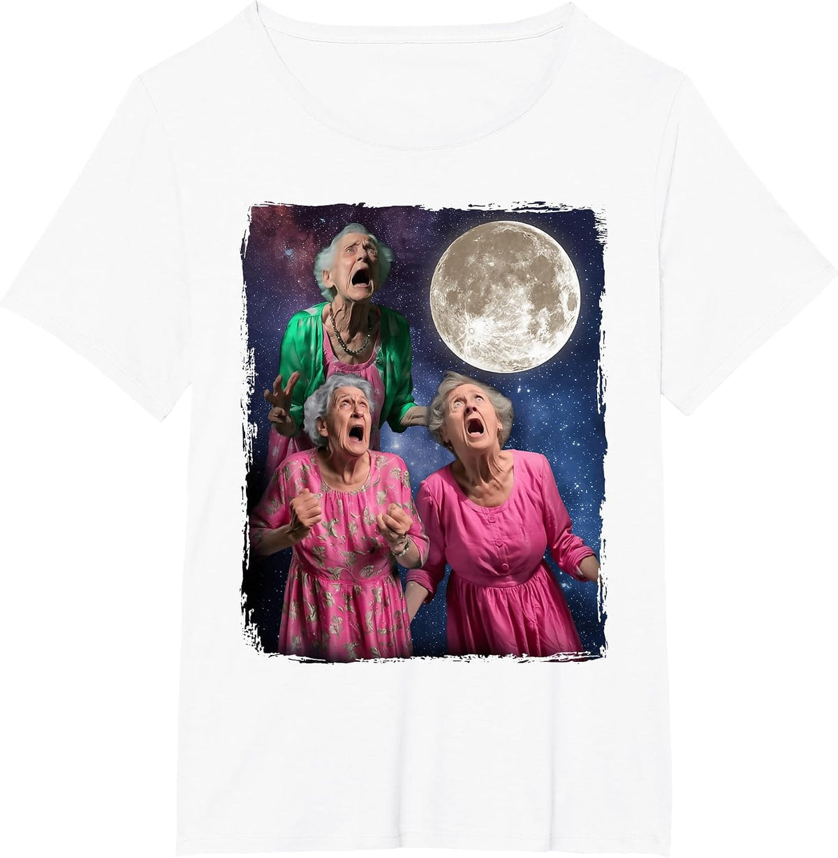 Oma Howls Den Mond an DREI Granny Moon T-Shirt - White