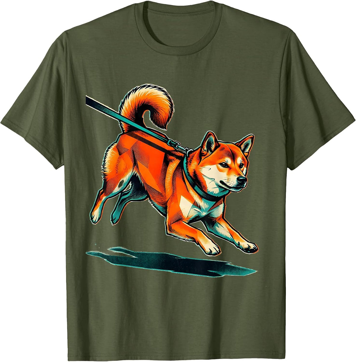Men's Shiba Inu Zoomie Risograph Dog Lover Gift T-Shirt - Olive Green