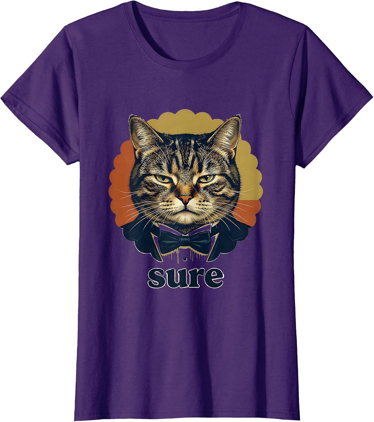 Women's sure Vintage Funny Tuxedo Cat Meme Humor T-Shirt - Purple