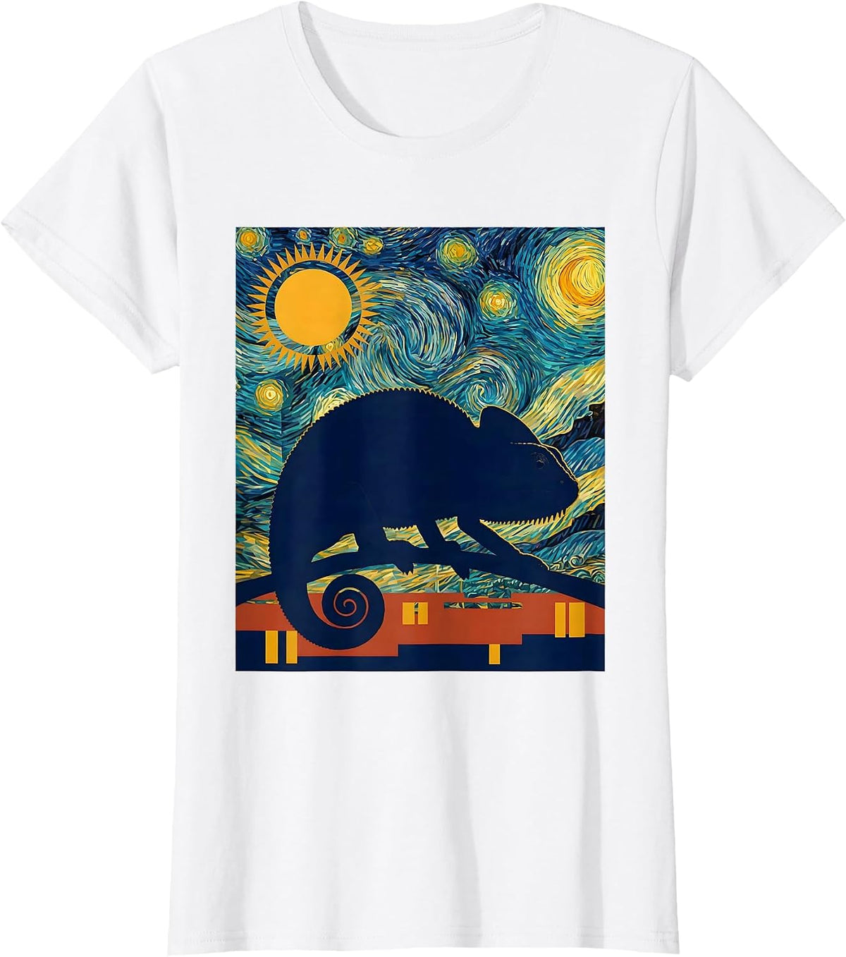 Chameleon Starry Night Animal Lover Van Gogh Art Meme T-Shirt - White