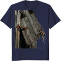 Rustic Old Barn Door Hanging by One Hinge T-Shirt - Navy Blue