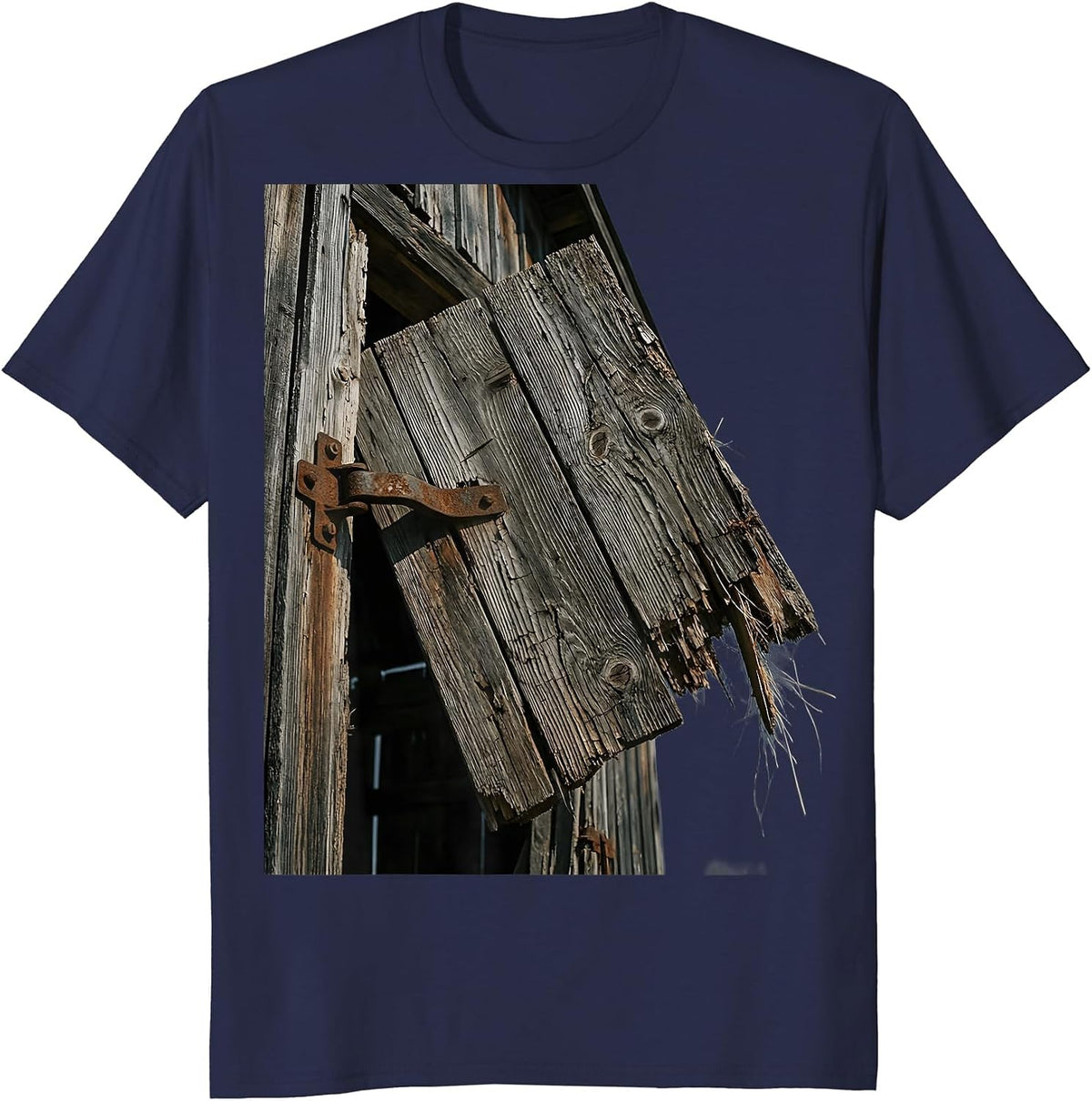 Rustic Old Barn Door Hanging by One Hinge T-Shirt - Navy Blue