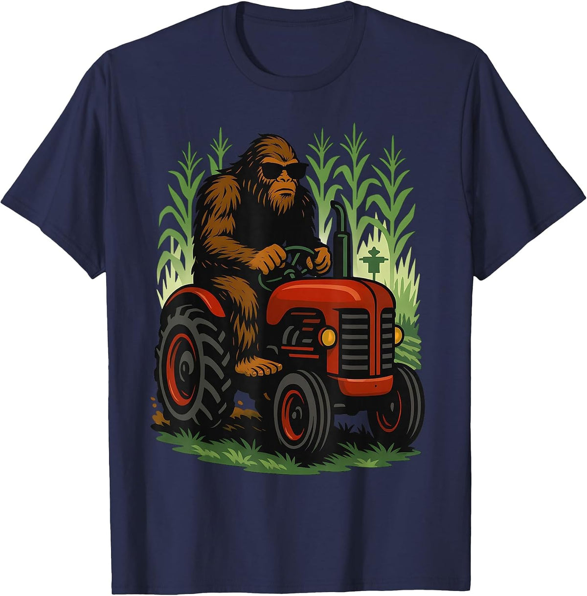 Funny Bigfoot Farmer Tractor Farming Farm Men Boys T-Shirt - Navy Blue