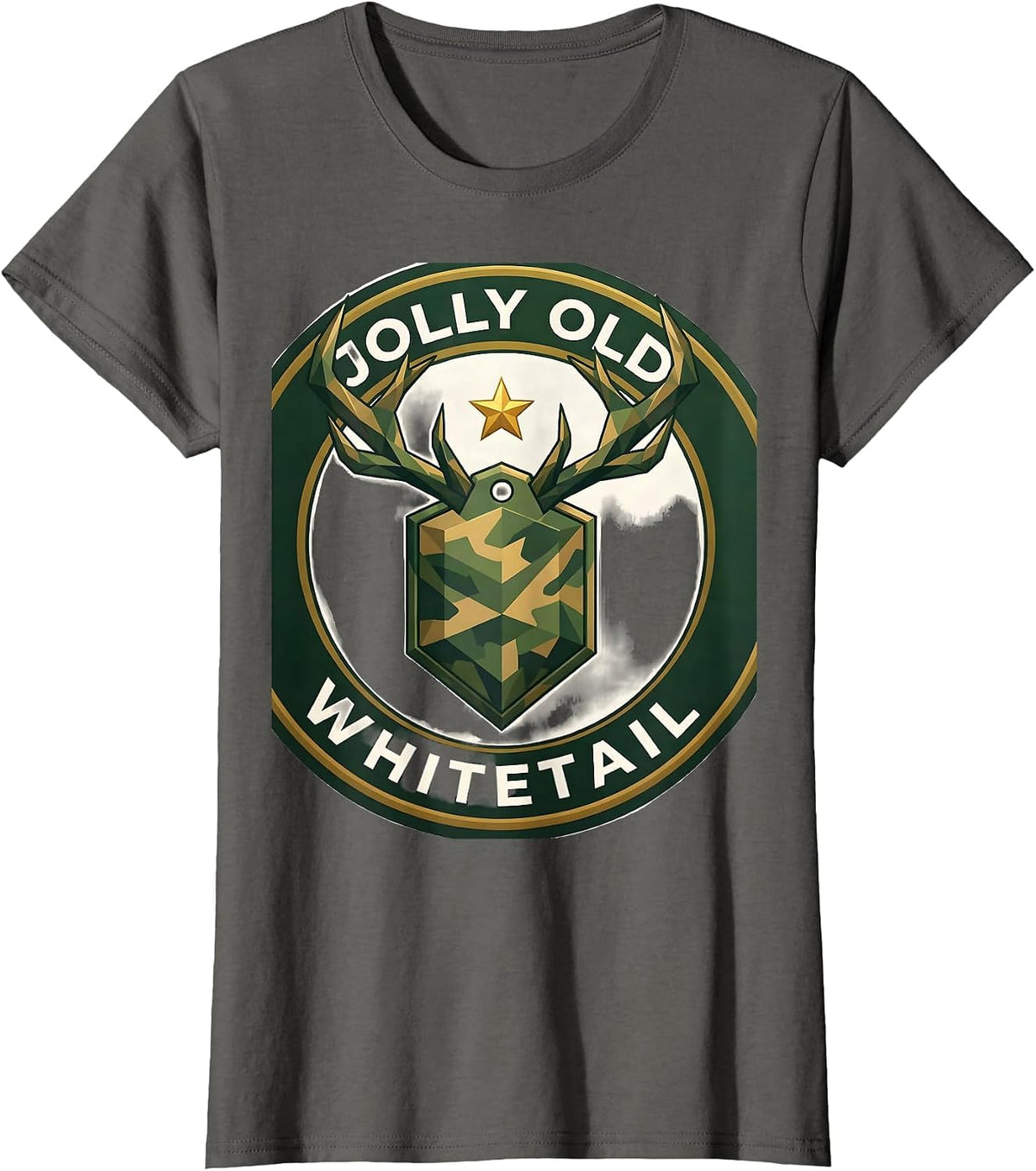 Women's Jolly Old Whitetail Low Poly Deer Hunting Christmas Camo T-Shirt - Asphalt Grey