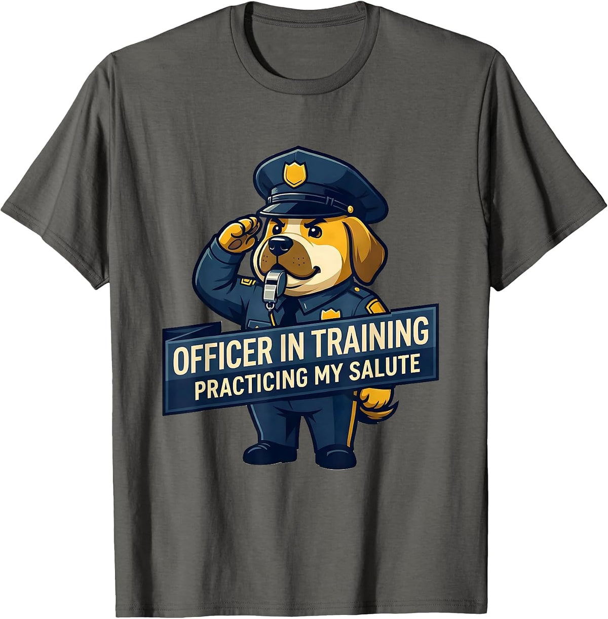 Men's Officer In Training, Practicing My Salute Police Officer T-Shirt - Asphalt Grey