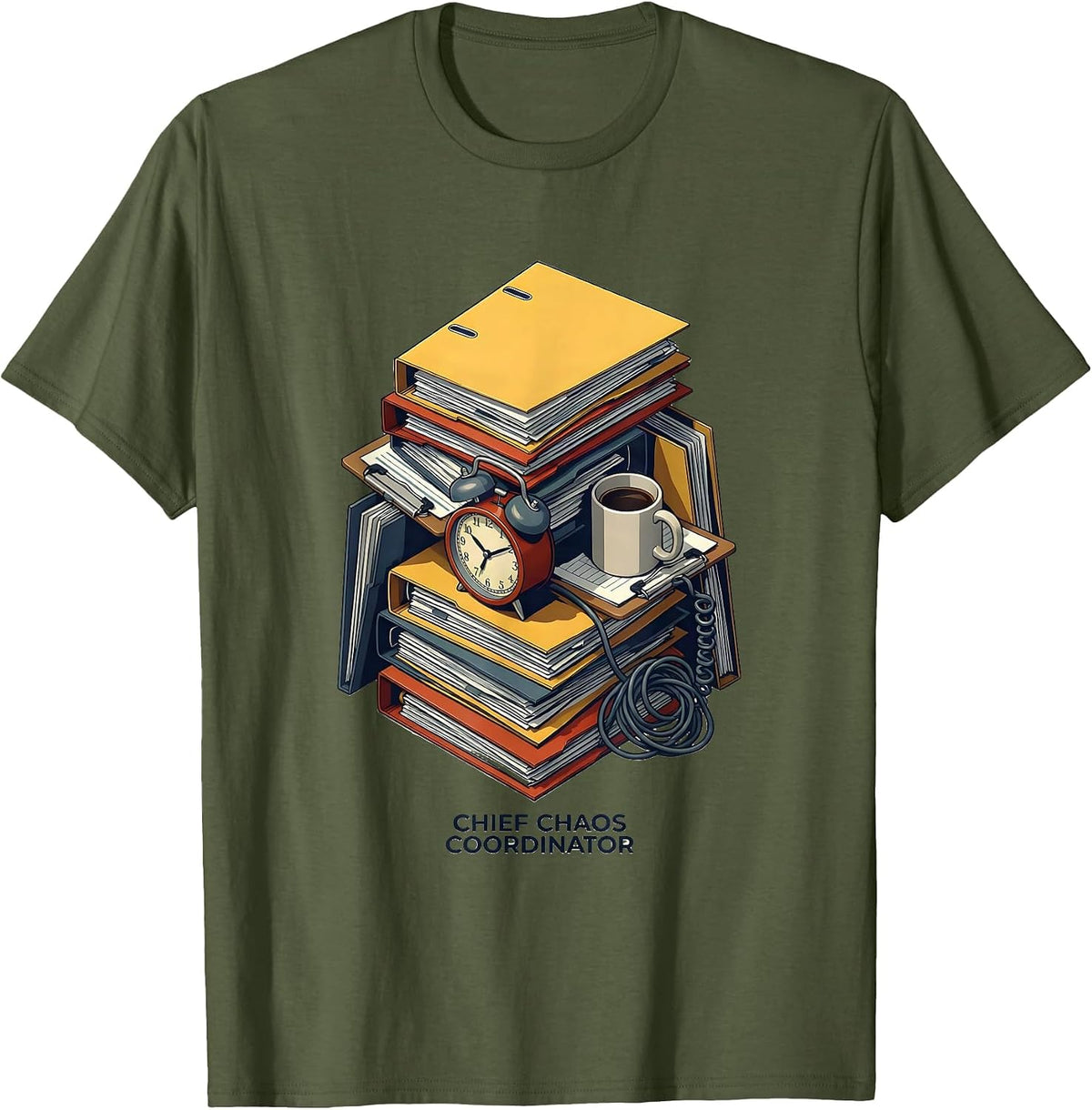 Chief Chaos Coordinator Funny Manager Design T-Shirt - Olive Green