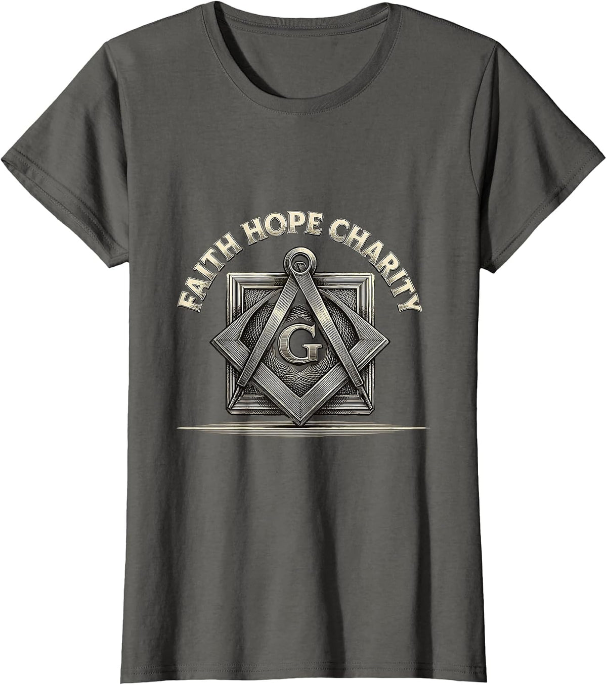 Women's Faith Hope Charity Crosshatch Masonic Square And Compass T-Shirt - Asphalt Grey