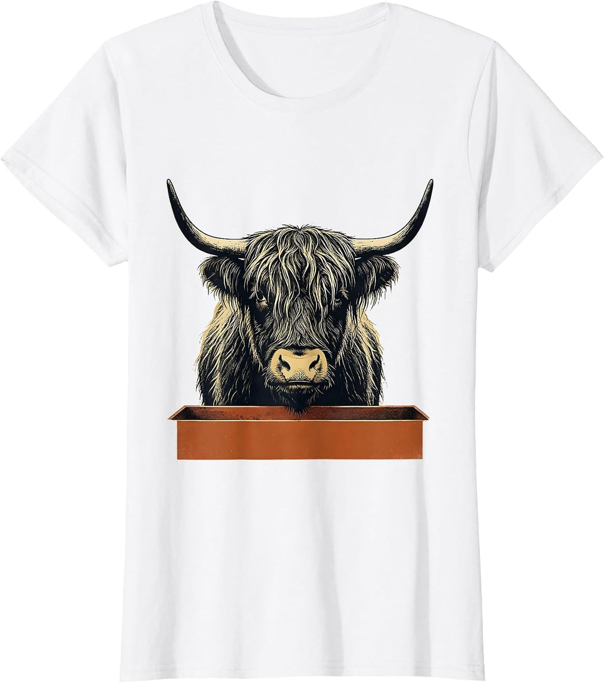 Women's Highland Cow Screenprint Poster Farm Humor Rural T-Shirt - White