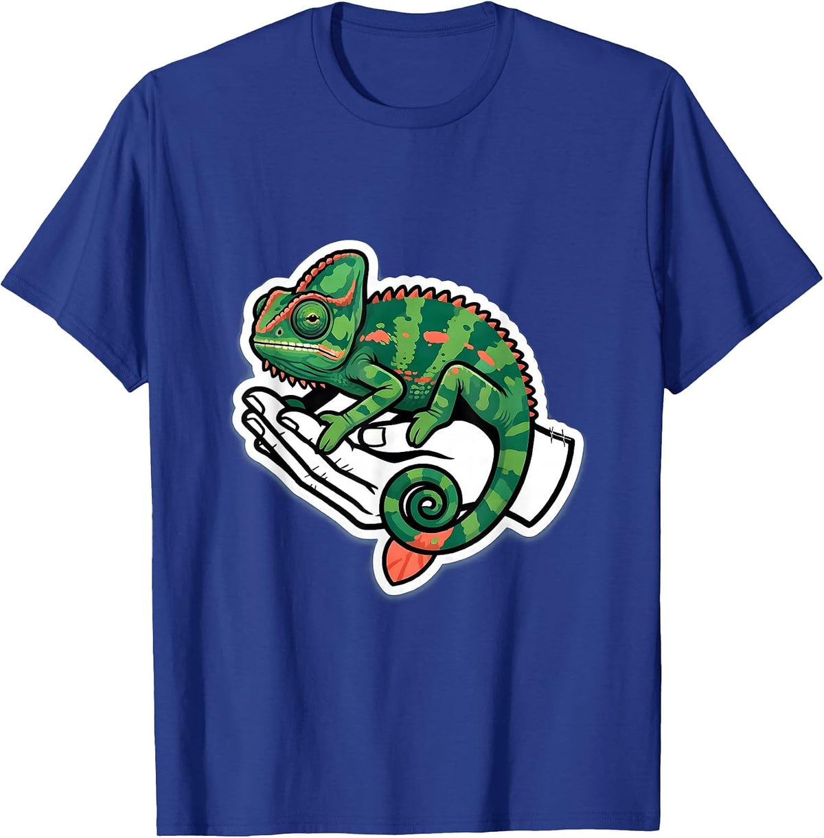 Men's Crested Chameleon Cute Pocket Pet Keeper Sticker Style T-Shirt - Royal Blue