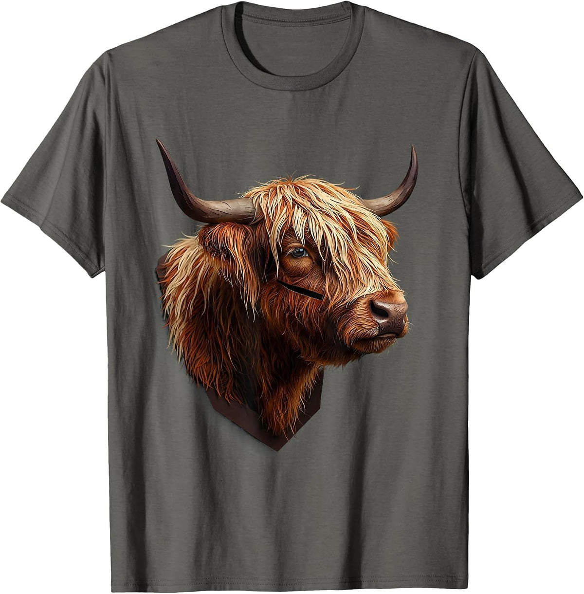 Men's Quarter Highland Cow Paper Cutout Funny Cow Lover T-Shirt - Asphalt Grey