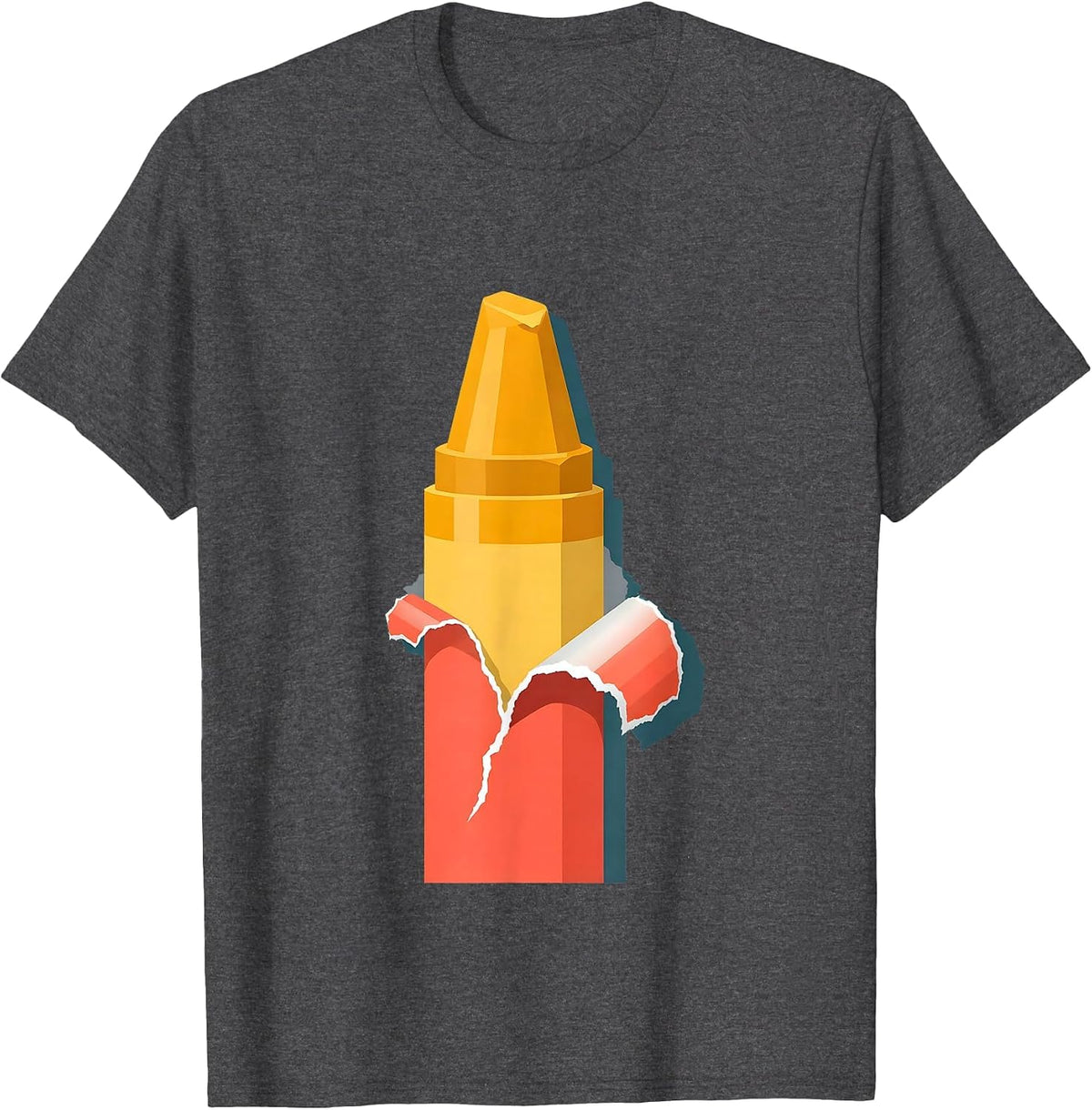 Peeled Crayon Torn Paper Label Graphic T-Shirt - Dark Heather Grey