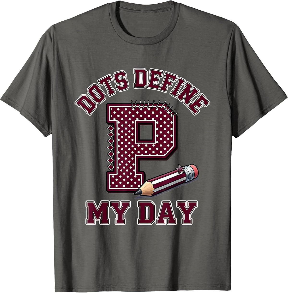 Men's Dots Define My Day Sparkle Varsity Pre-K Teacher Back To T-Shirt - Asphalt Grey