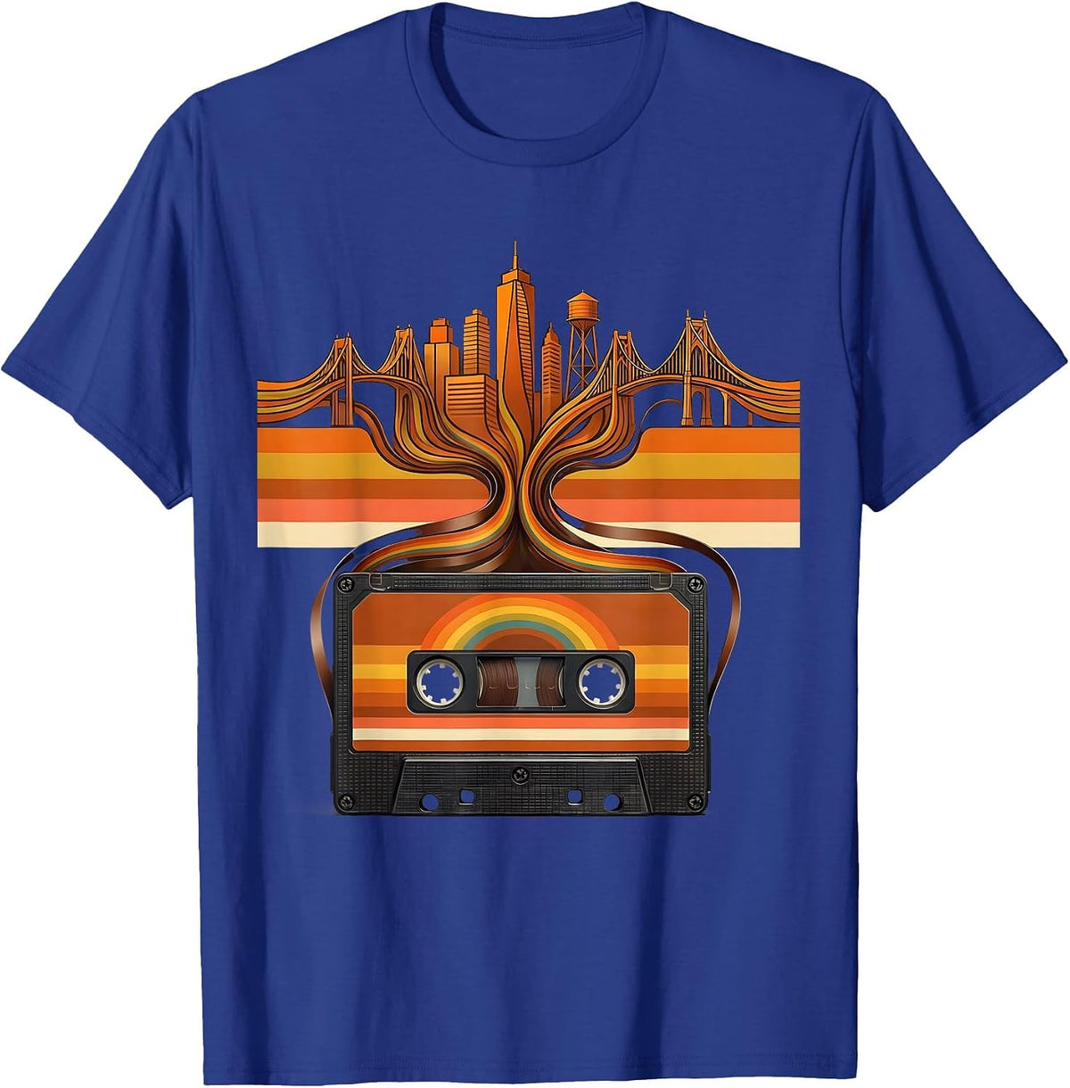 Men's Hip Hop Cassette Tape City Skyline Graphic T-Shirt - Royal Blue