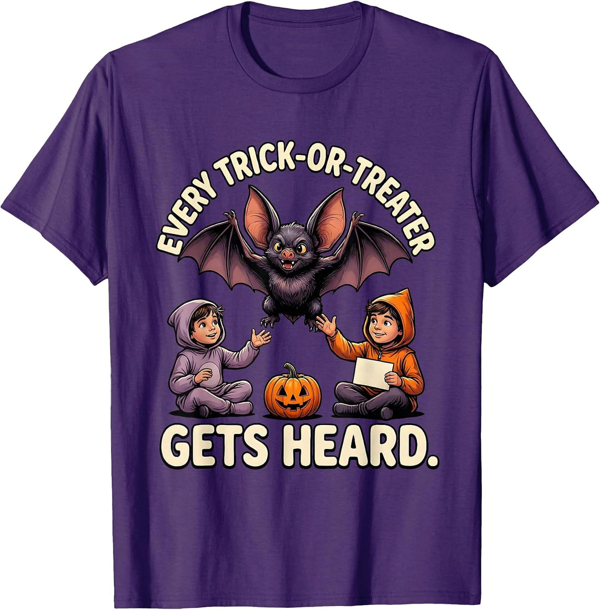 Men's Every Trick-Or-Treater Gets Heard Cartoon Halloween SLP T-Shirt - Purple