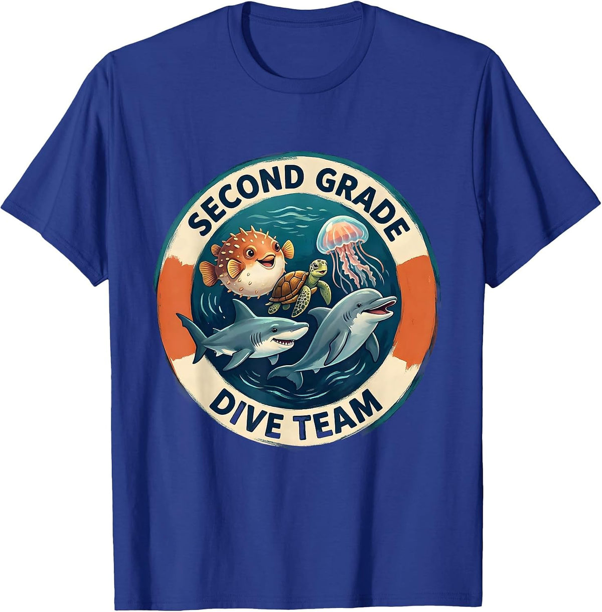 Second Grade Dive Team Funny Teacher Ocean Back To School T-Shirt - Royal Blue