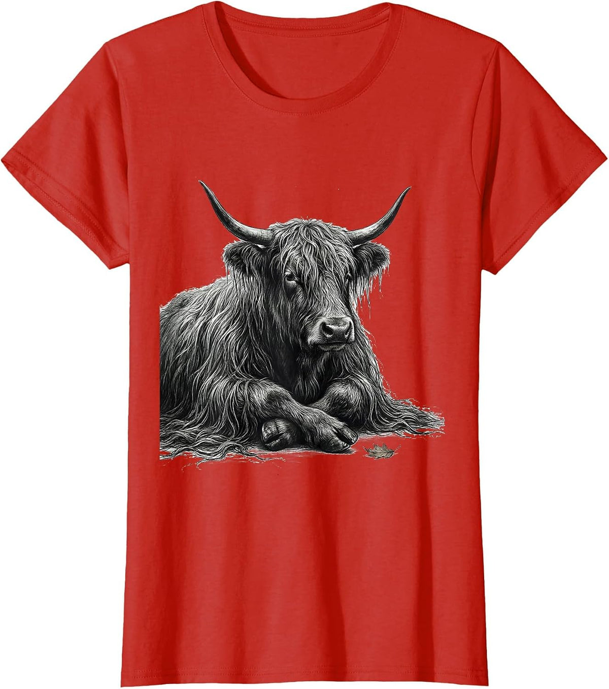 Shaggy Highland Cow Fringe Monochromatic Animal Lover Humor T-Shirt - Red