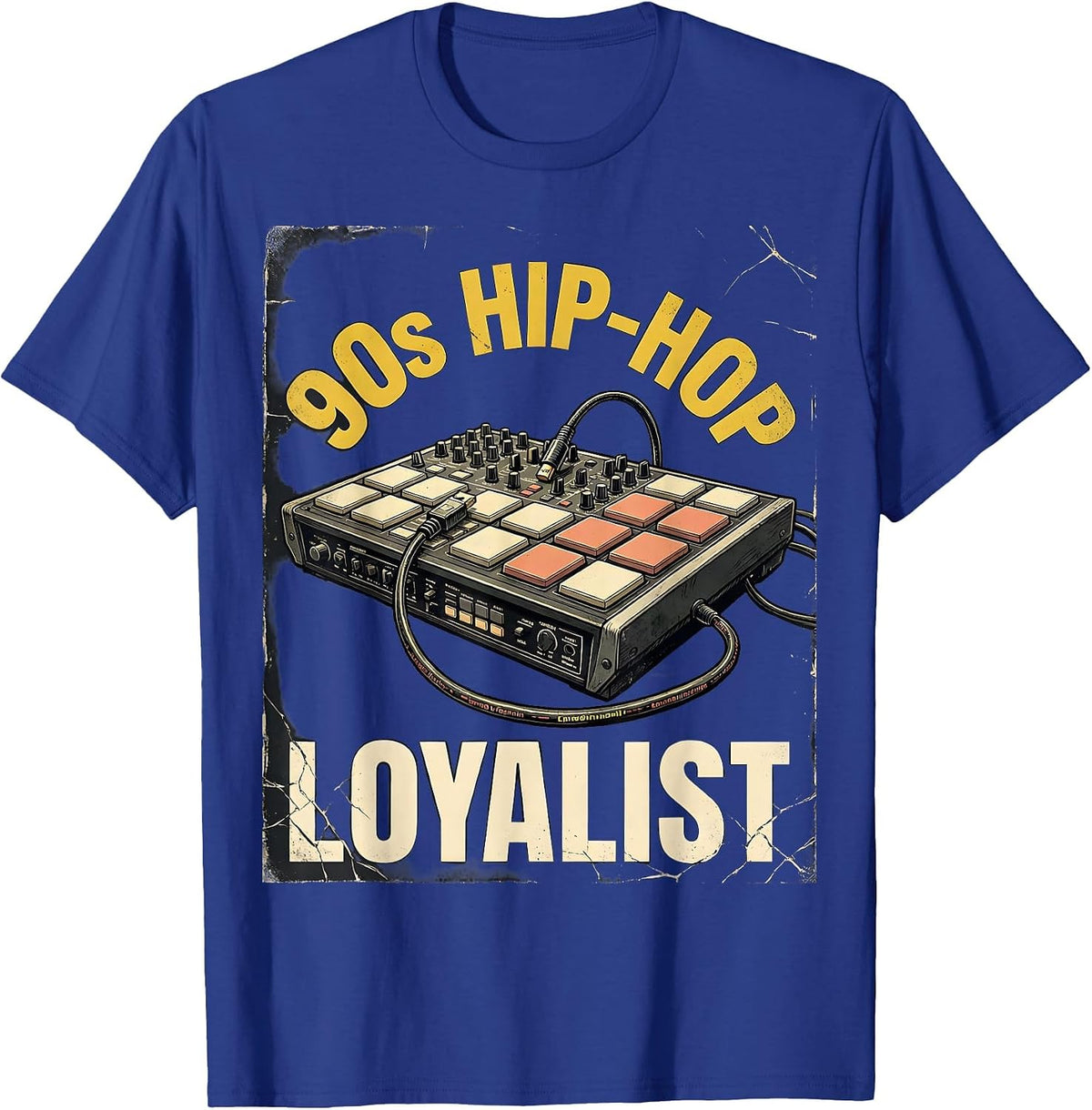 Men's 90s Hip-Hop Loyalist Distressed Retro Music Fan Vintage T-Shirt - Royal Blue