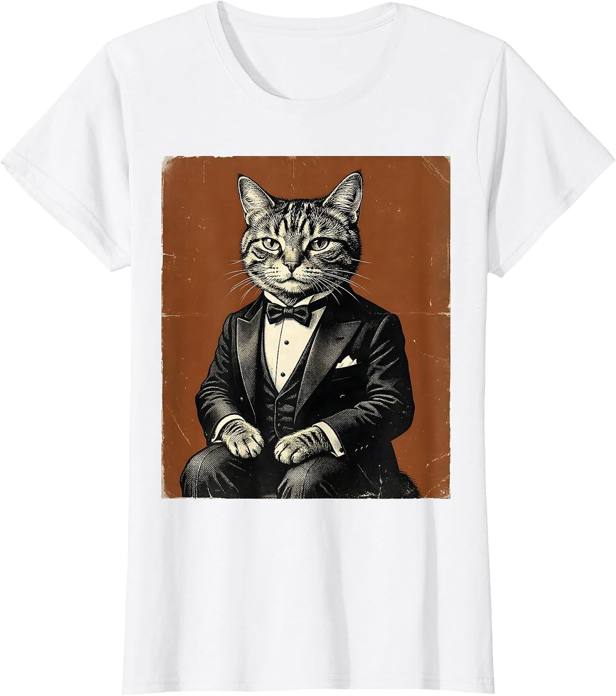 Women's Dapper Cat in Tuxedo Funny Formal Feline Design T-Shirt - White