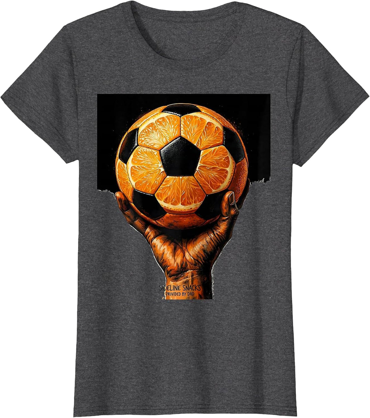 Women's Sideline Snacks Provided By Dad Soccer Design T-Shirt - Dark Heather Grey