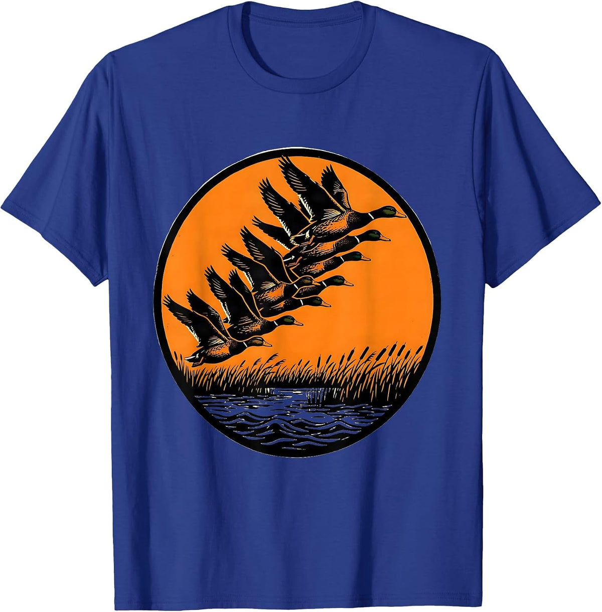 Camo Duck Hunting Marsh Flock Descending T-Shirt - Royal Blue