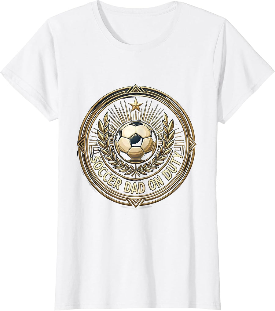 Women's Soccer Dad On Duty Graphic Design T-Shirt - White
