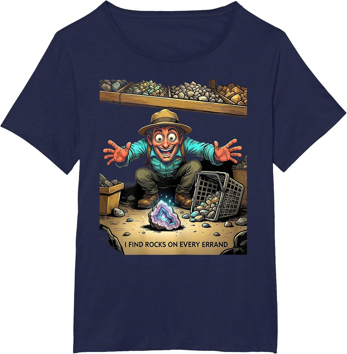 Women's I Find Rocks On Every Errand Funny Rock Collector Geology T-Shirt - Navy Blue