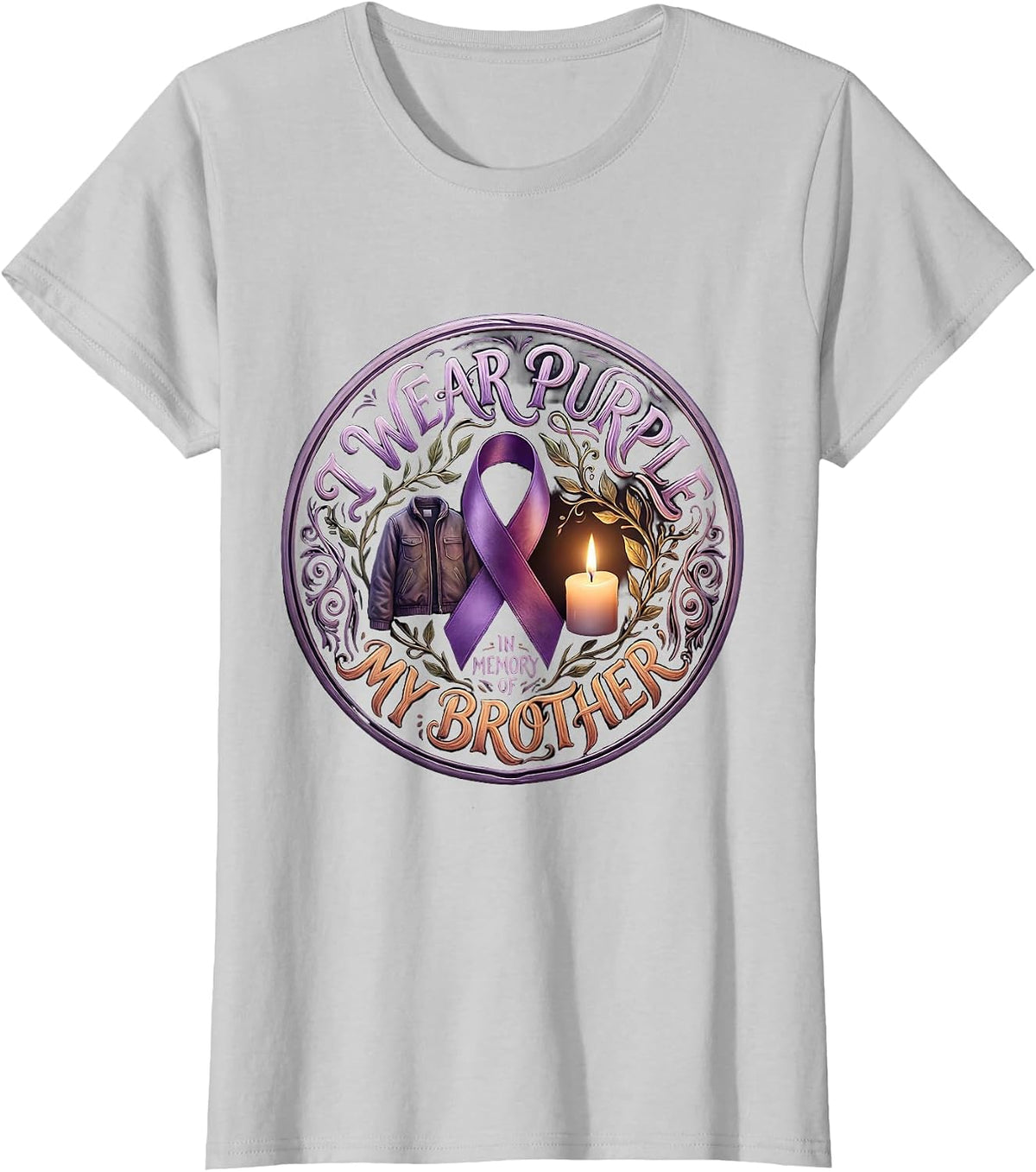 I Wear Purple In Memory Of My Brother Boho Memorial T-Shirt - Silver Grey