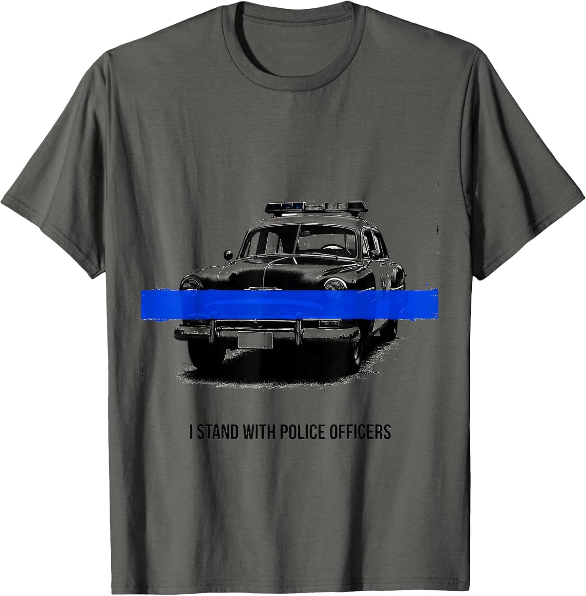 I Stand With Police Officers Vintage Thin Blue Line Support T-Shirt - Asphalt Grey