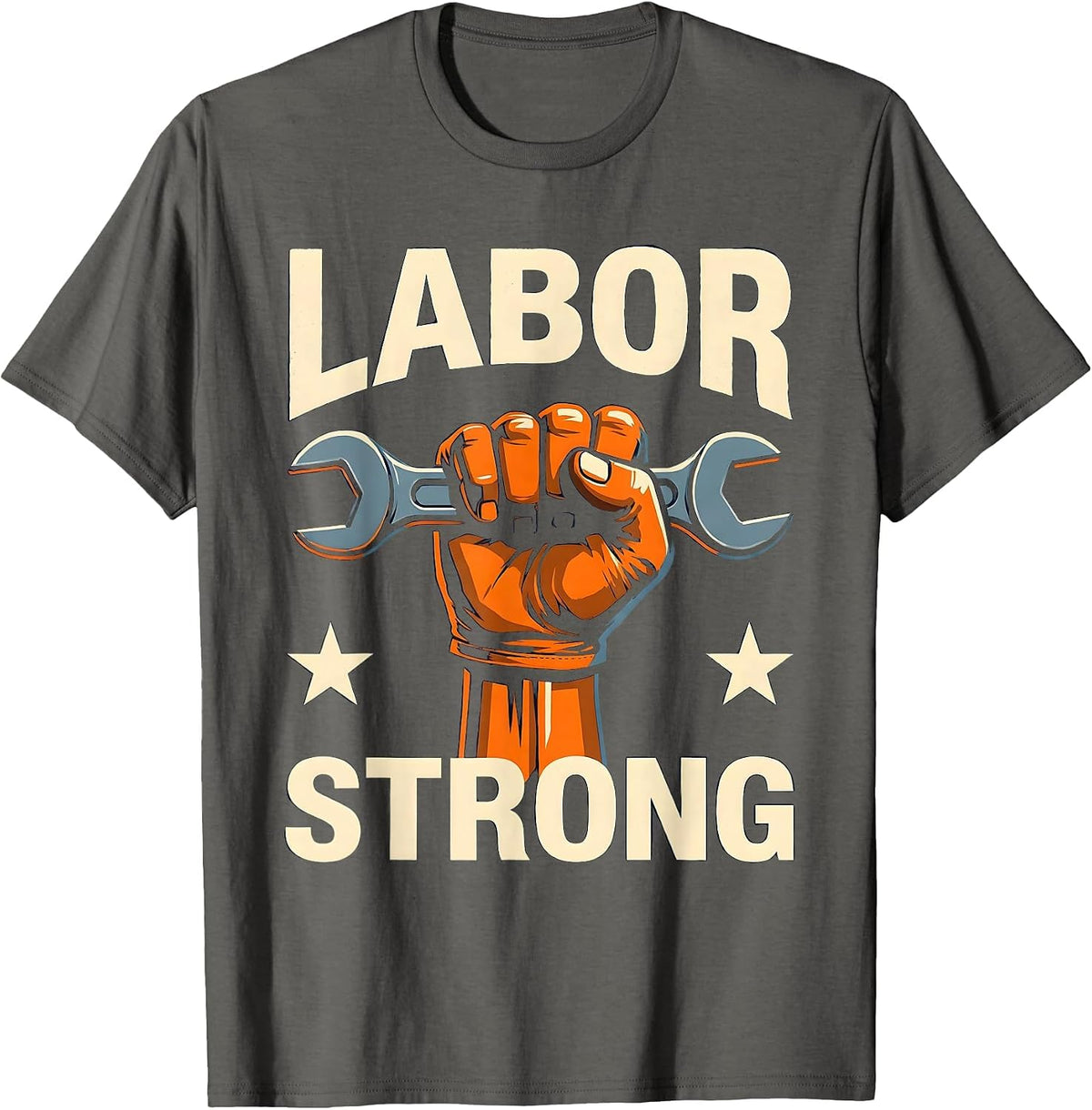Men's Labor Strong Screenprint Union Worker Solidarity Pride T-Shirt - Asphalt Grey