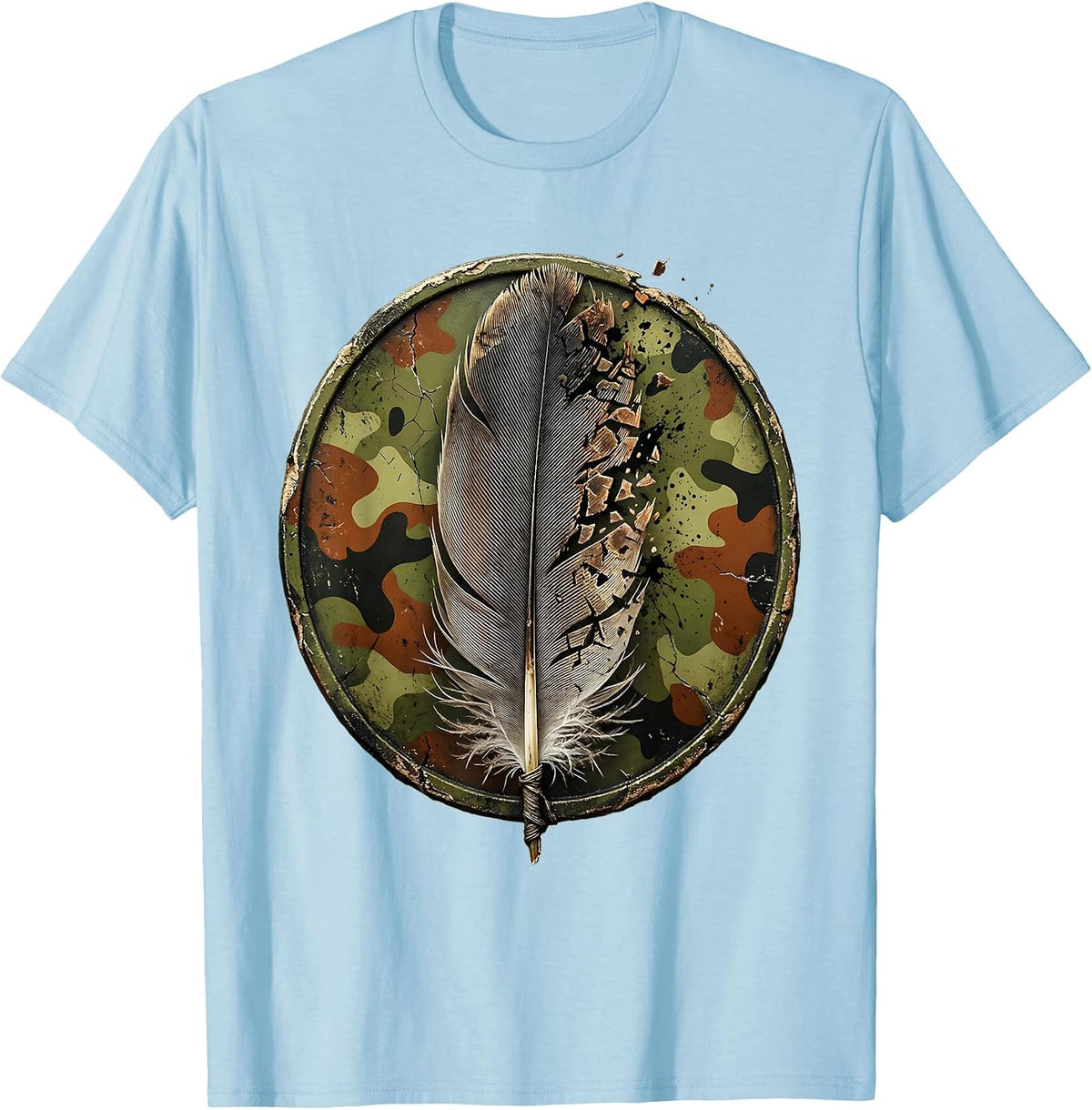 Men's Duck Camo Feather Fan Graphic Design T-Shirt - Baby Blue