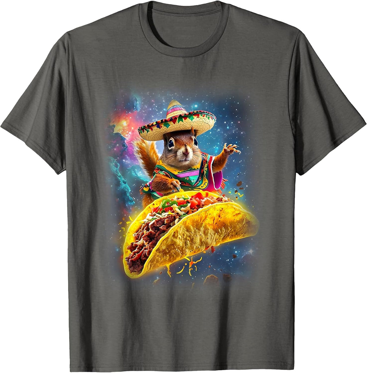 Crazy Space Taco Squirrel Cinco De Mayo Squirrel Sombrero T-Shirt - Asphalt Grey