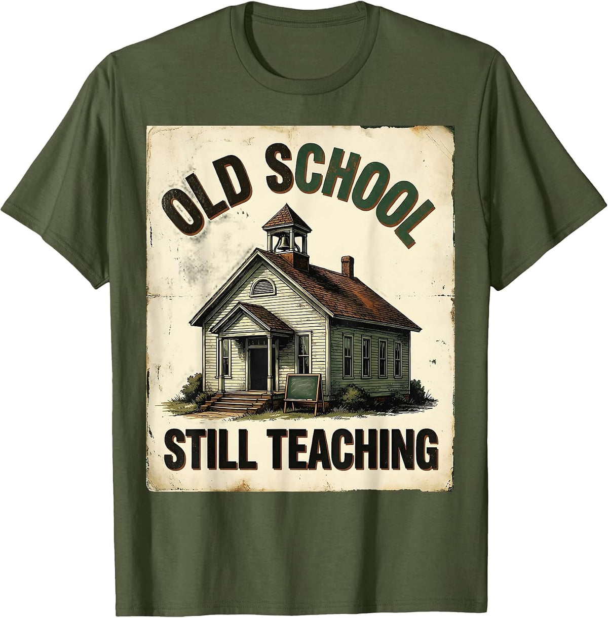 Old School Still Teaching Vintage Design T-Shirt - Olive Green