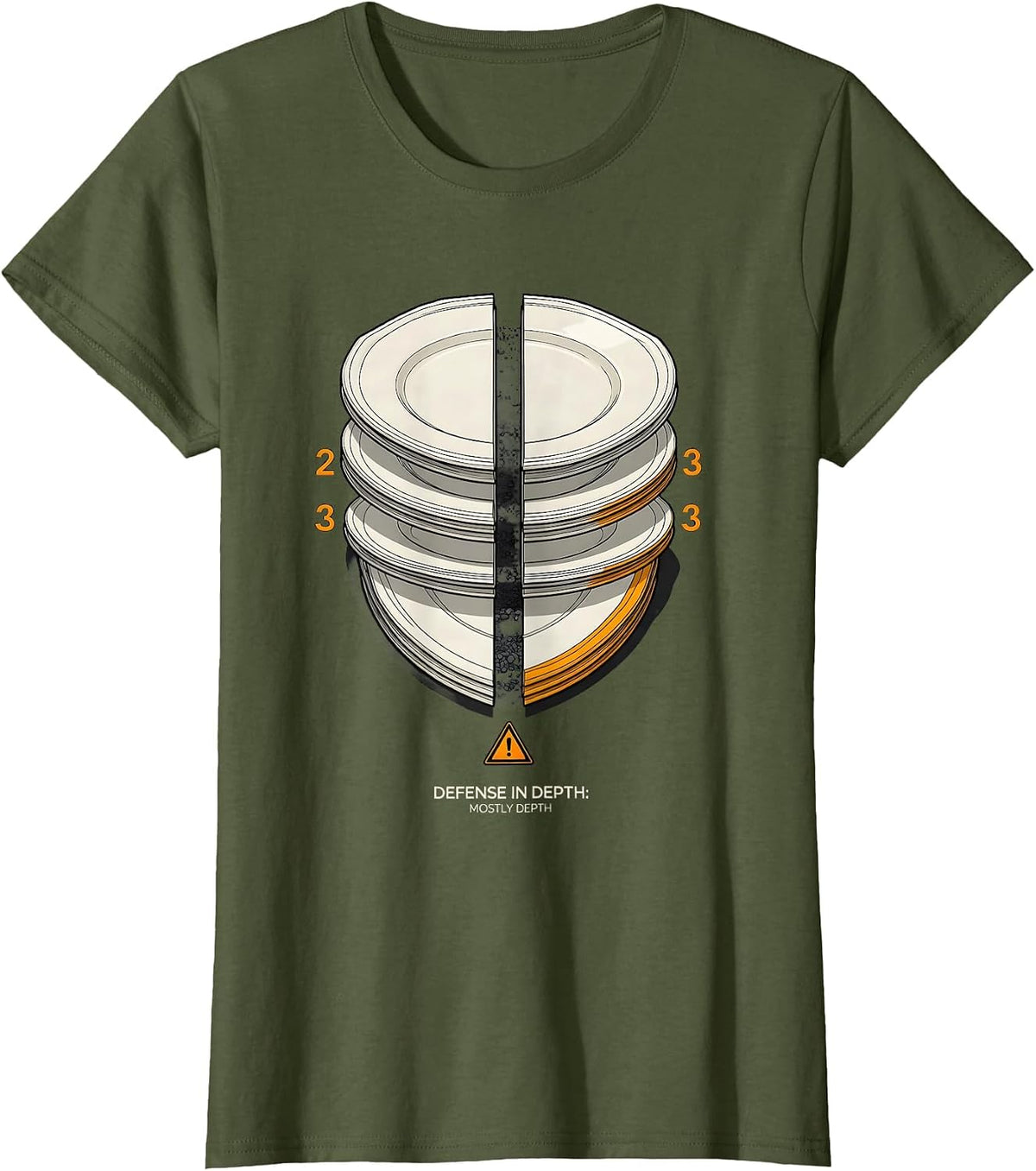 Women's Defense In Depth: Mostly Depth Funny Cybersecurity IT T-Shirt - Olive Green