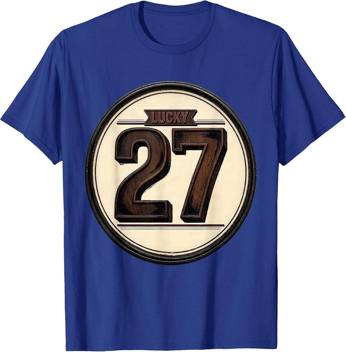 Lucky 27 Vintage Letterpress Jersey Digit Novelty T-Shirt - Royal Blue