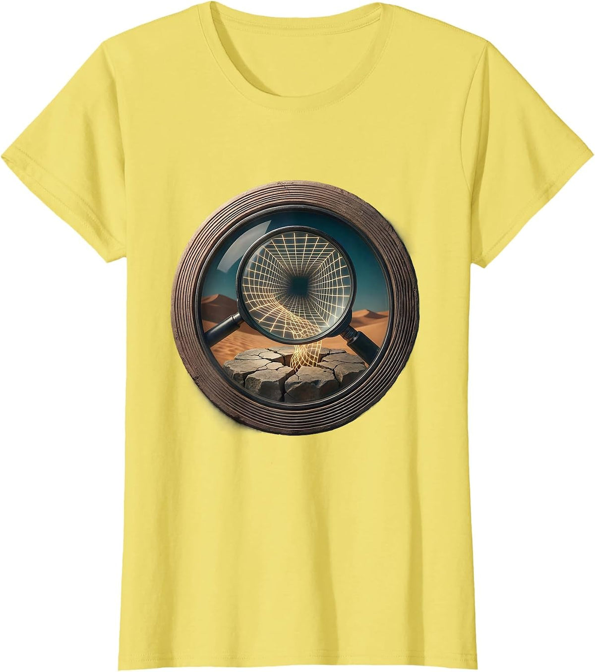 Women's Magnifying Glass Hidden Grid Reveal Graphic T-Shirt - Lemon Yellow