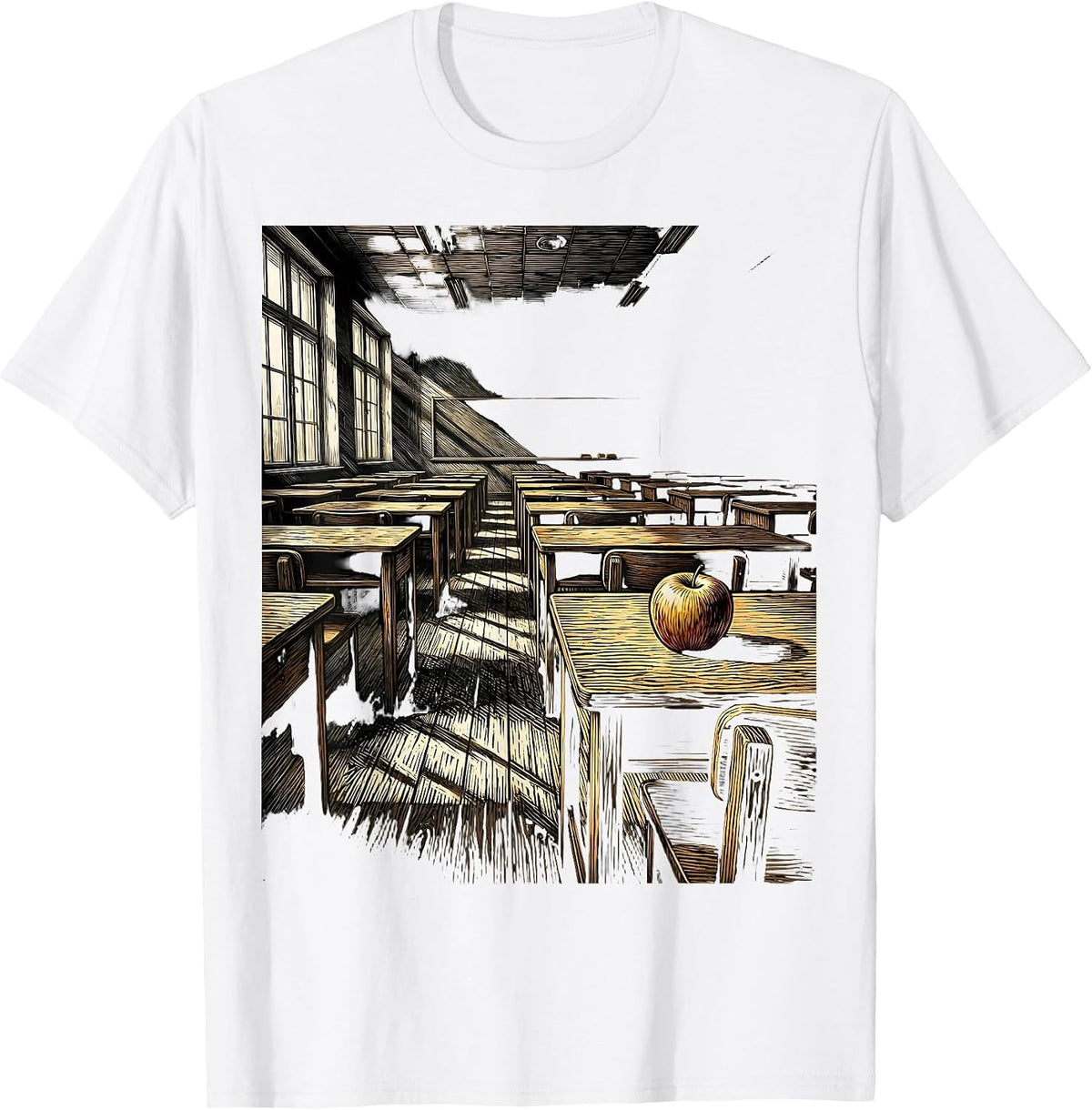 Men's Empty Classroom Golden Hour Teacher Design T-Shirt - White