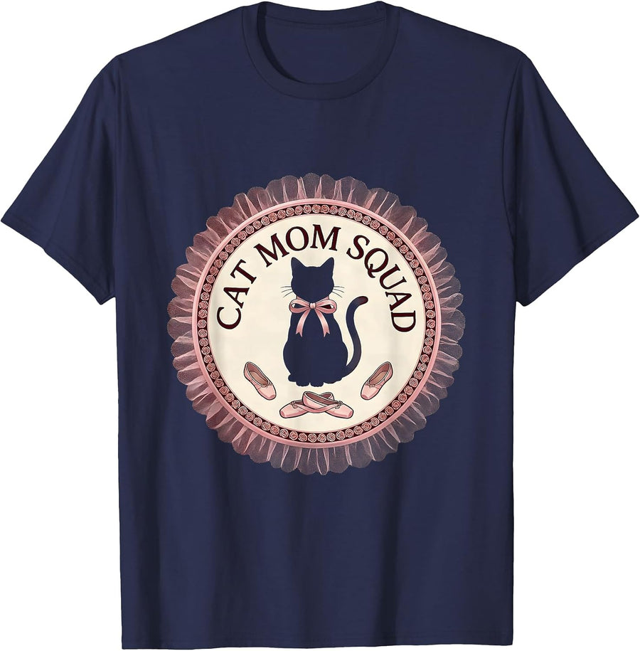 Cat Mom Squad Proud Feline Parent Design T-Shirt - Navy Blue