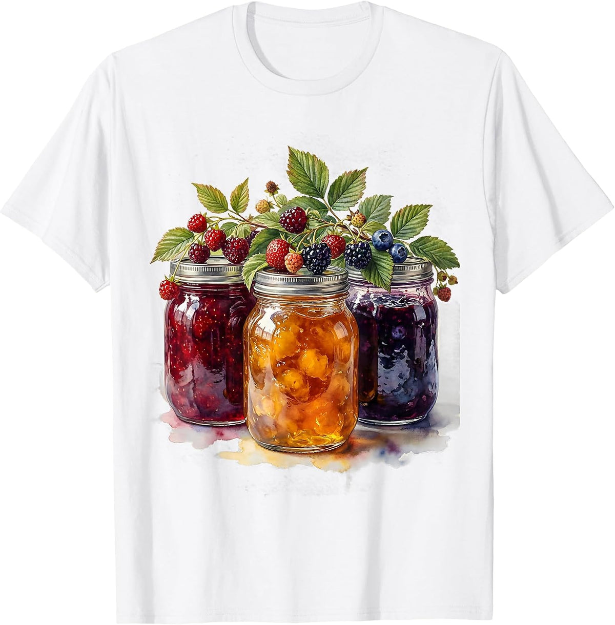 Grandma's Mason Jar Preserves Colorful Illustration T-Shirt - White