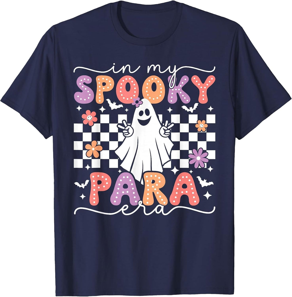 in My Spooky para Era Retro Ghost Halloween Paraprofessional T-Shirt - Navy Blue