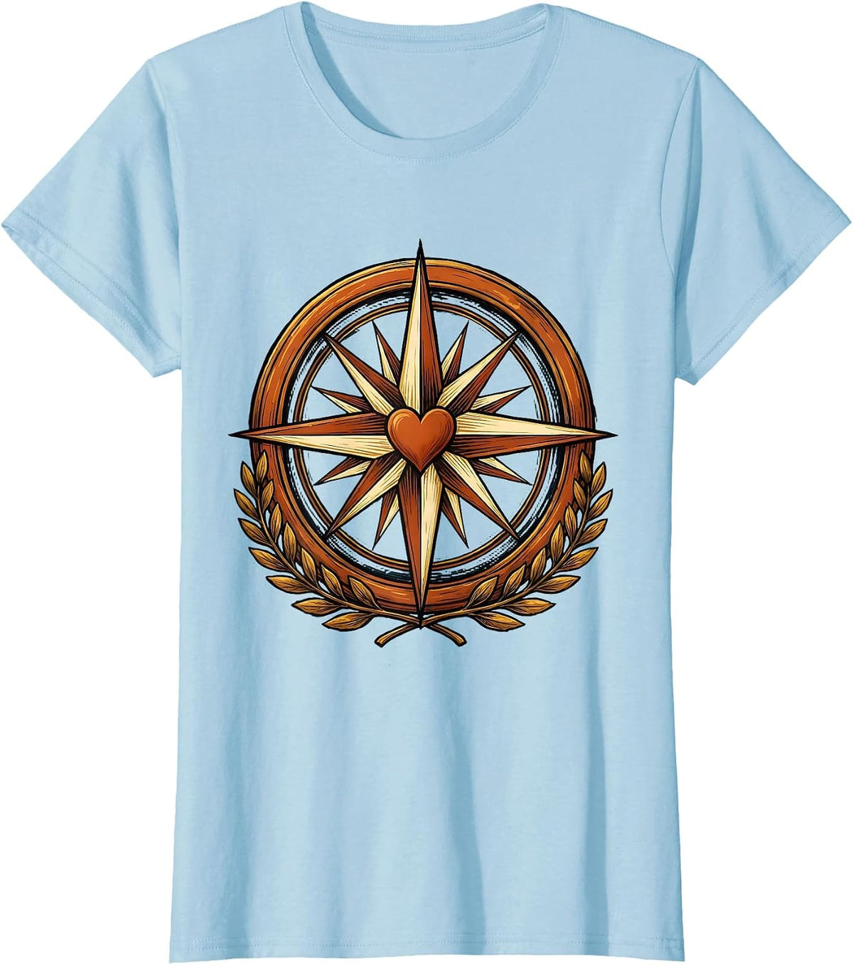 Women's Social Worker Compass Rose Heart Graphic T-Shirt - Baby Blue
