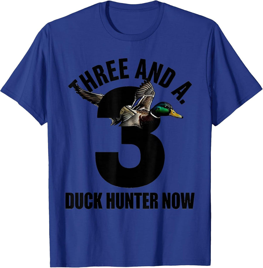 Three And A Duck Hunter Now Youth Camo Hunting Birthday Gift T-Shirt - Royal Blue