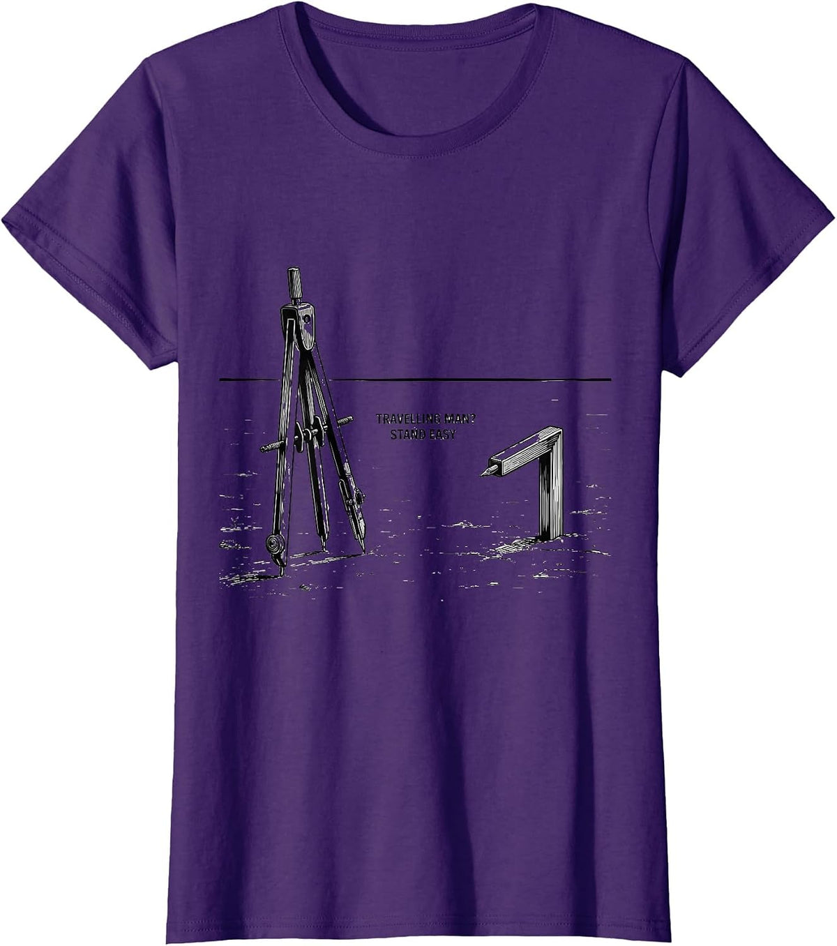 Women's Travelling Man? Stand Easy Line Art Freemason Square T-Shirt - Purple