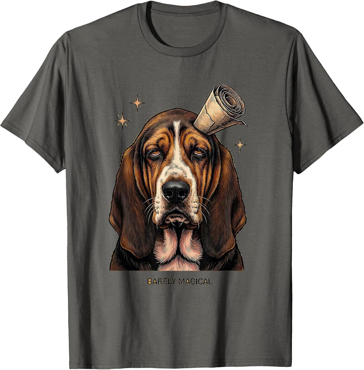Barely Magical Funny Basset Hound Unicorn Novelty Humor T-Shirt - Asphalt Grey