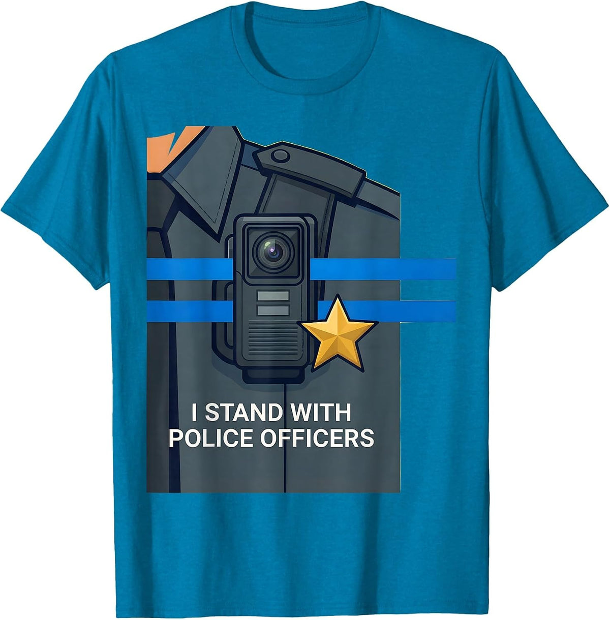I Stand With Police Officers Thin Blue Line Police Support T-Shirt - Sapphire Blue