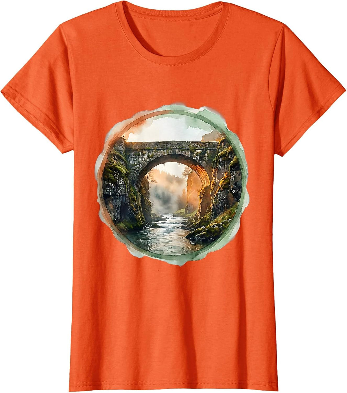 Women's Social Worker Bridge Graphic Illustration T-Shirt - Orange