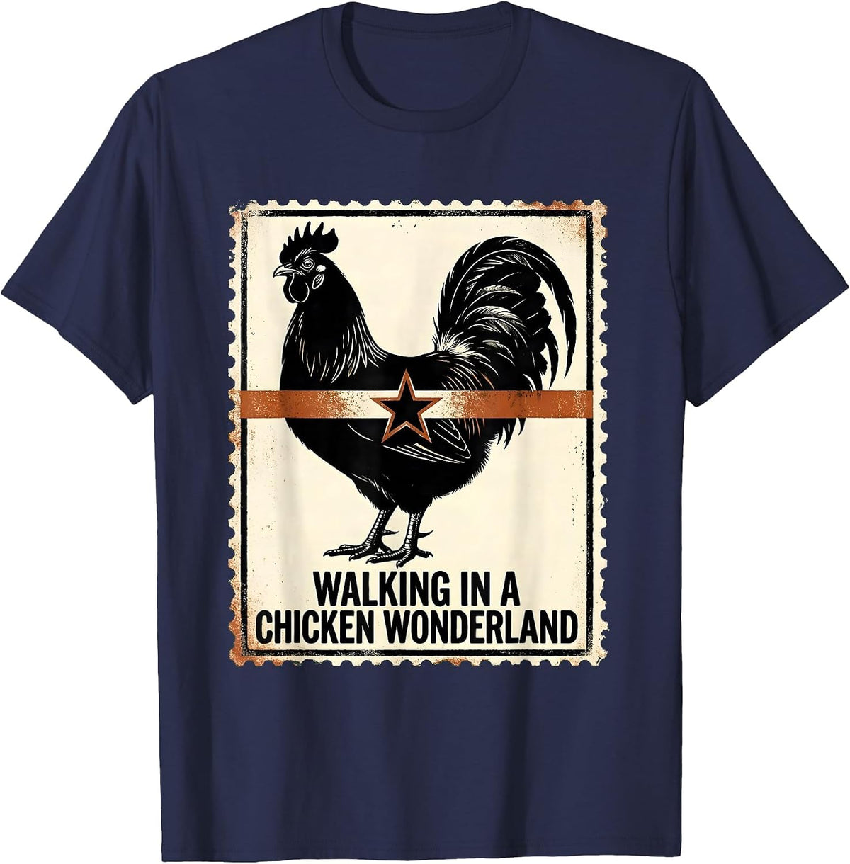 Men's Walking in a Chicken Wonderland Funny Chicken Lover T-Shirt - Navy Blue