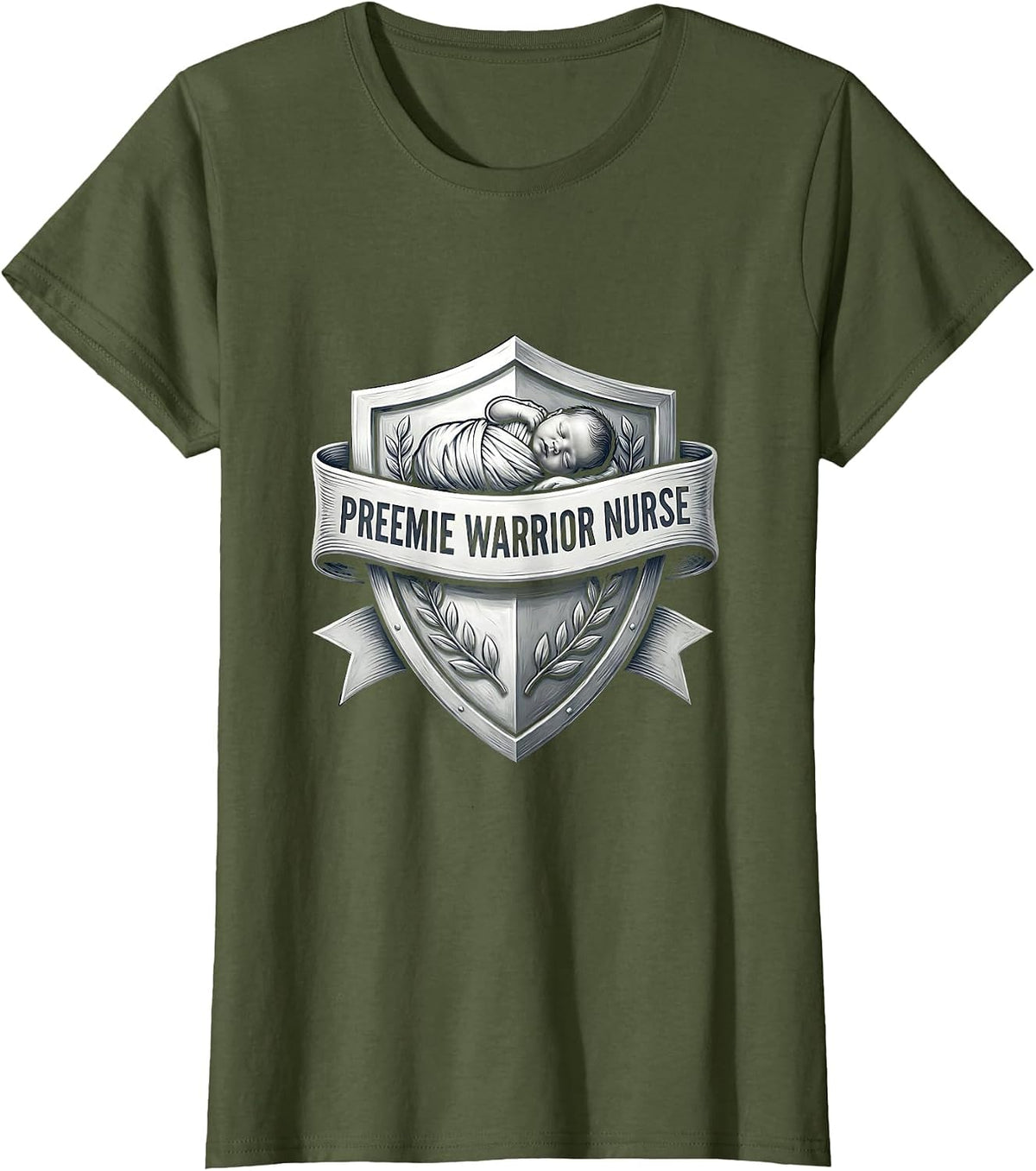 Women's Preemie Warrior Nurse NICU Pride Design T-Shirt - Olive Green