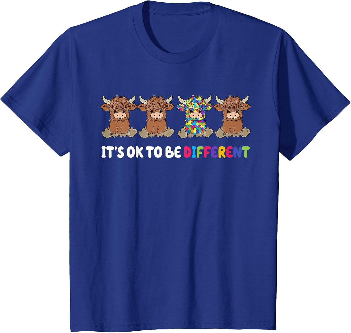 Groovy It's Ok to Be Different Cow Autism Awareness Month T-Shirt - Royal Blue